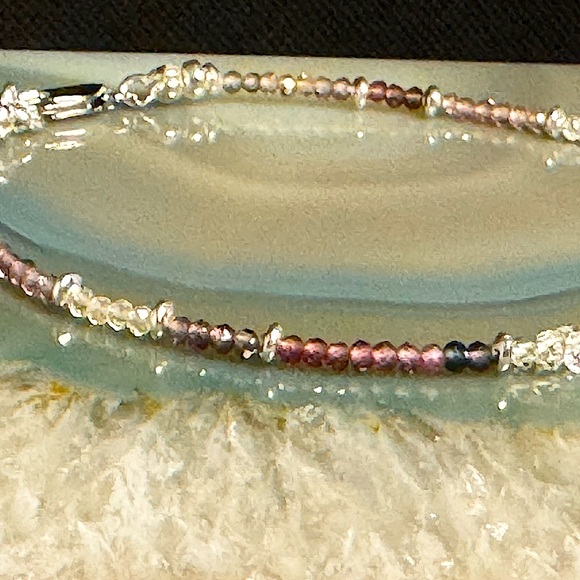 Herkimer Diamond, Tundura Sapphire set in Sterling Silver accent beads and clasp - Picture 5 of 7